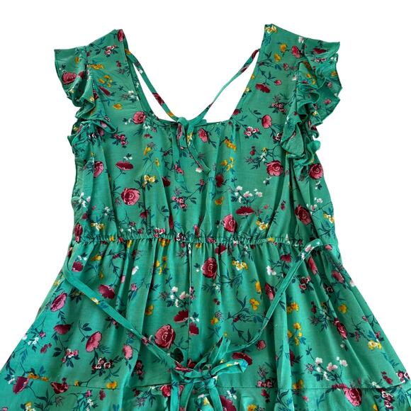 BOG Collective Lottie & Holly Green & Pink Floral Tiered Mini Dress Size Medium - Picture 6 of 6